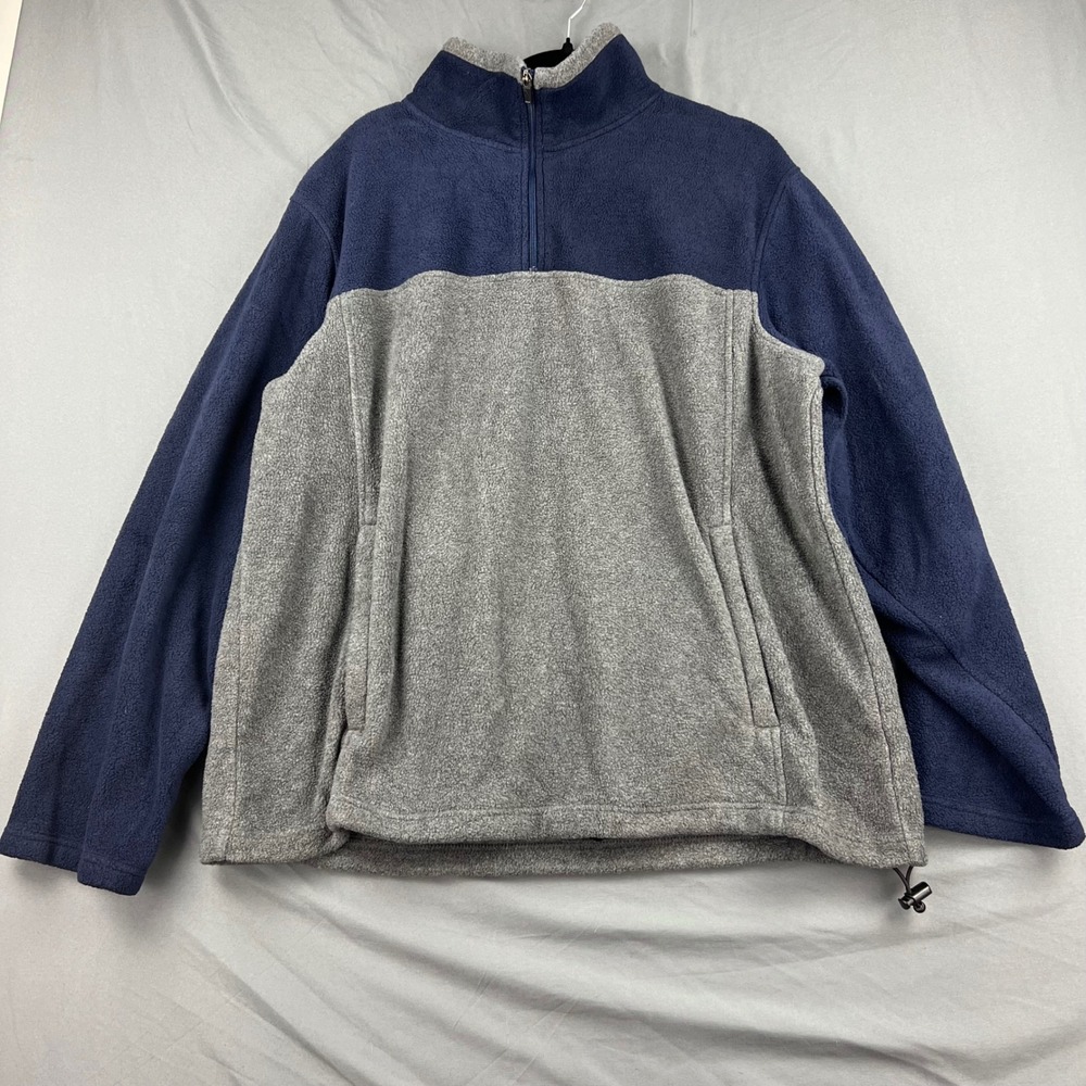 Tek Gear Fleece Pullover Mens XL Quarter Zip Colorblock Navy Gray Good
